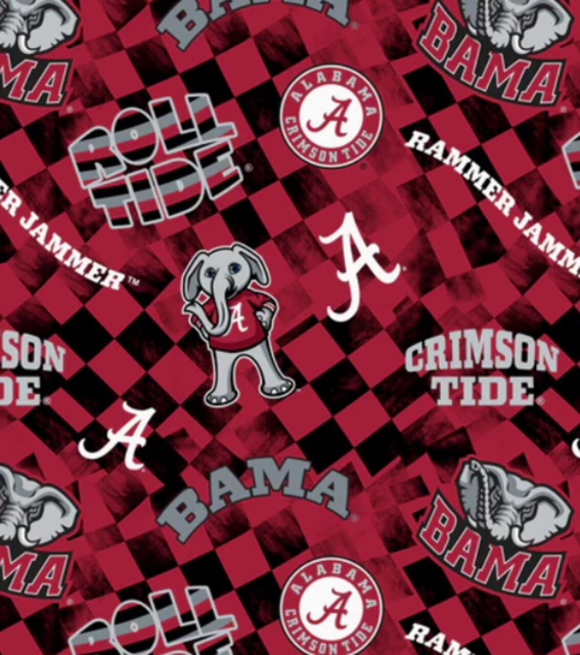 Licensed NCAA University of Alabama Check Allover Cotton Fabric by the Yard